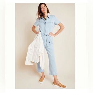 Ella Moss Light Blue Denim Cropped Jumpsuit with Tie Waist, Size 25